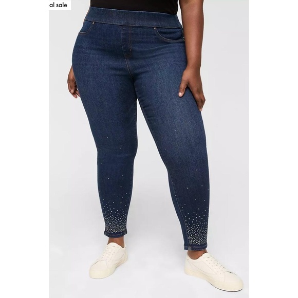 Lane Bryant 22 Pull-On High-Rise Rhinestone Embellished Jegging NWT Blue Demin - Picture 1 of 11